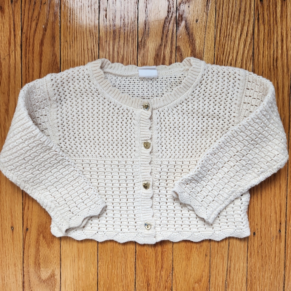 Baby GAP ecru crochet cardigan sweater heart buttons 12-18 months
